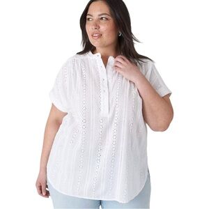Lane‎ Bryant Women’s Summer White Eyelet Cotton Button Blouse Top Size 16 EUC